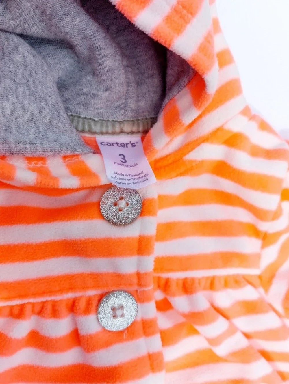 Carter's Baby Girls Hooded Fleece Jacket 3 Months Pink Coral Stripe Heart Pocket